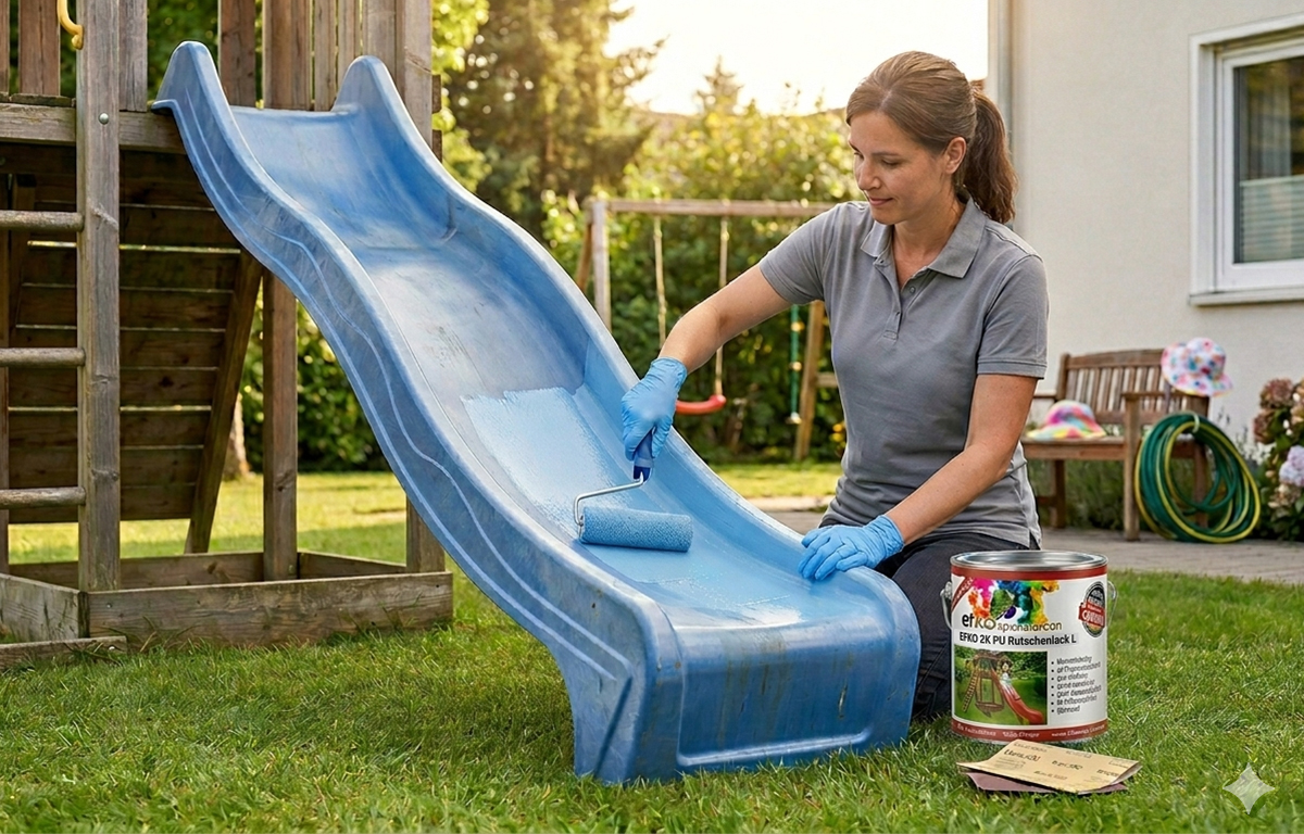 Gartenrutsche sanieren mit wasserbasiertem 2K Lack